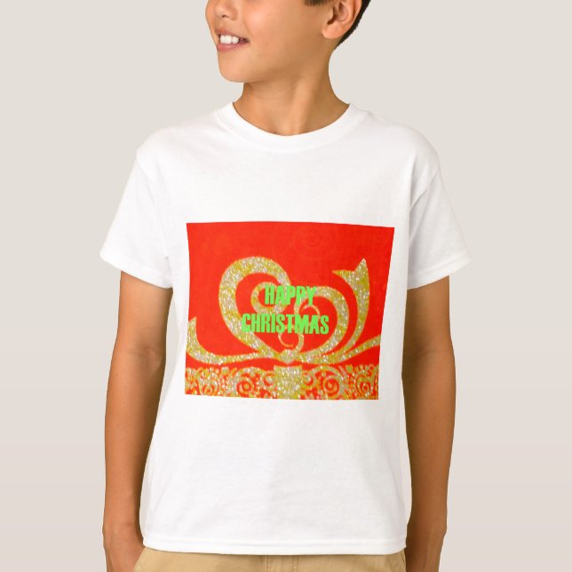 Frohe Weihnachten Rot und Gold T-Shirt (Vorderseite)