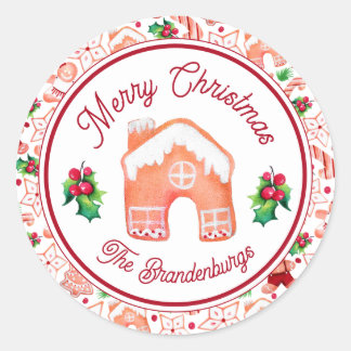 Frohe Weihnachten Rot und Grün Lebkuchen Runder Aufkleber