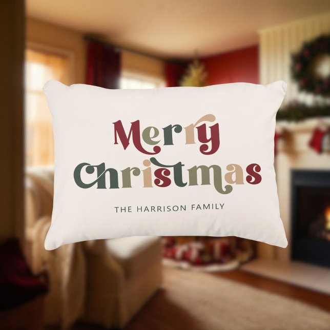 Frohe Weihnachten Rot und Grün Retro Dekokissen (Von Creator hochgeladen)
