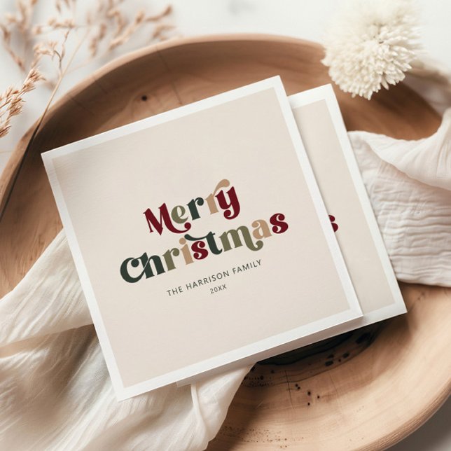 Frohe Weihnachten Rot und Grün Retro Serviette (Von Creator hochgeladen)