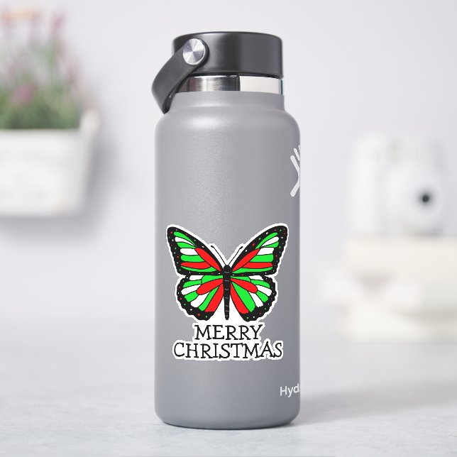Frohe Weihnachten Rot und Grün Schmetterling Aufkleber (HydroFlask)