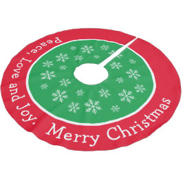 Frohe Weihnachten Rot und Grün Schneeflocke Polyester Weihnachtsbaumdecke