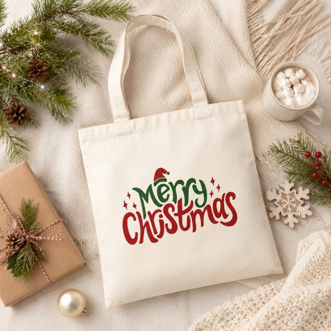 Frohe Weihnachten Rot und Grün Tragetasche (Von Creator hochgeladen)