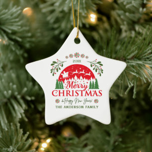 Frohe Weihnachten Rot und Grün Zuckerstangen Custo Keramik Ornament
