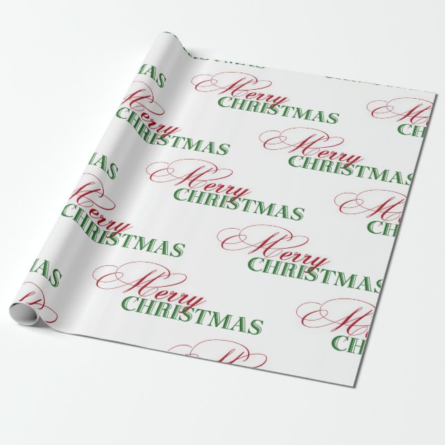 Frohe Weihnachten Rot und Grüne Typografie Geschenkpapier (Ungerollt)
