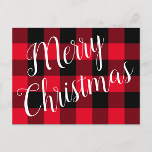 Frohe Weihnachten Rot und Schwarz Buffalo Karo Postkarte