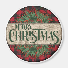 Frohe Weihnachten Rot und Schwarz Kariert Magnet