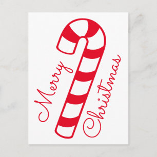 Frohe Weihnachten Rot und Weiß Striped Candy Cane Postkarte