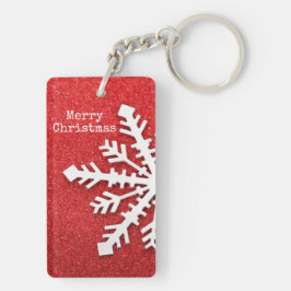 Frohe Weihnachten Rot und Weiße Schneeflocke Schlüsselanhänger