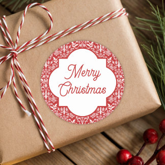 Frohe Weihnachten Rot & Weiß Art Nouveau Klassiker Runder Aufkleber