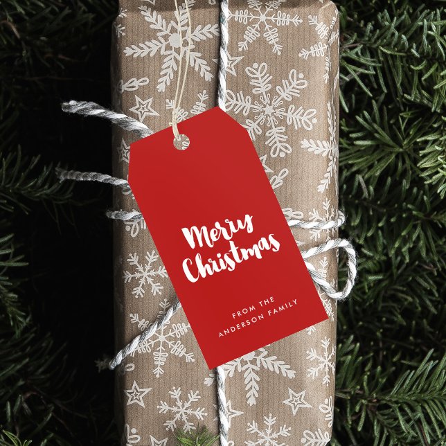 Frohe Weihnachten rot-weiß modern Geschenkanhänger (Von Creator hochgeladen)