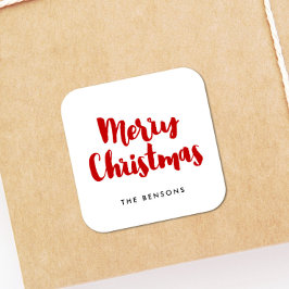 Frohe Weihnachten rot-weiß moderne Typografie Quadratischer Aufkleber