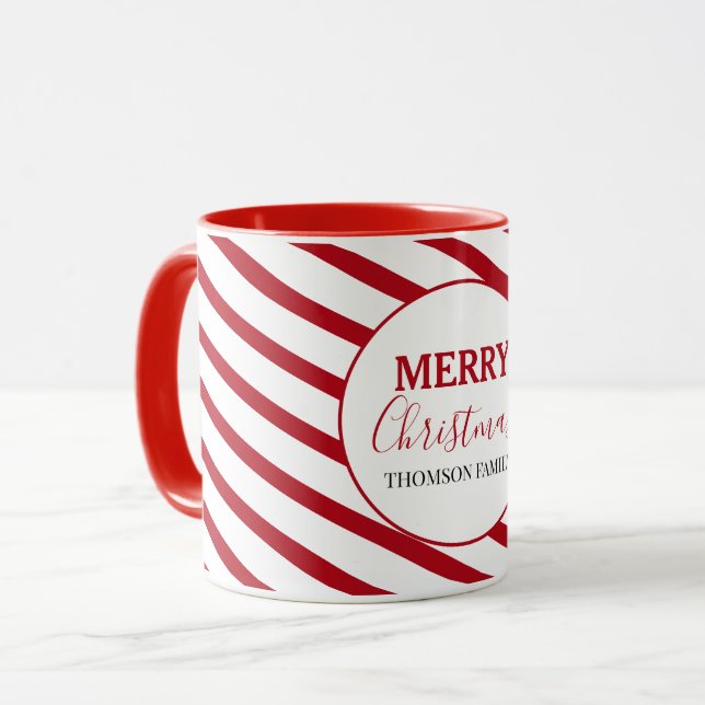 Frohe Weihnachten Rot & Weiße Streifen Bonbons Tasse (Vorderseite Links)