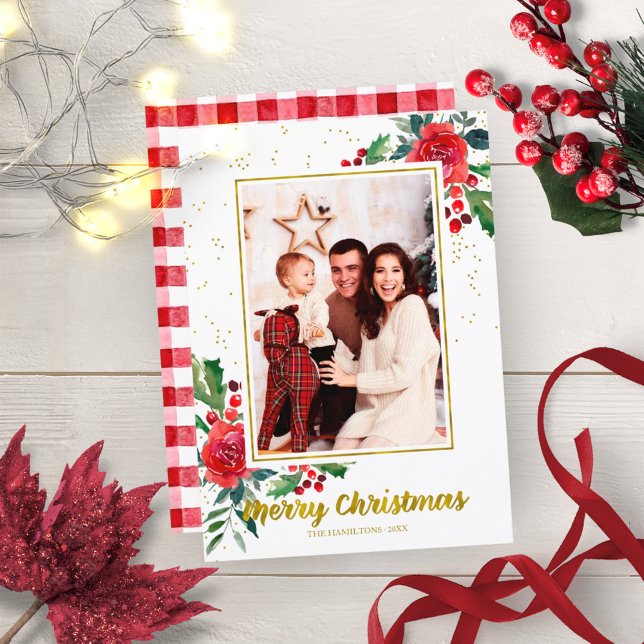 Frohe Weihnachten Rote Blume Urlaub Foto Einladung (Von Creator hochgeladen)