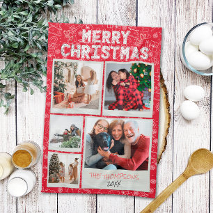 Frohe Weihnachten Rote Doodles 5 Foto Familien Ges Geschirrtuch