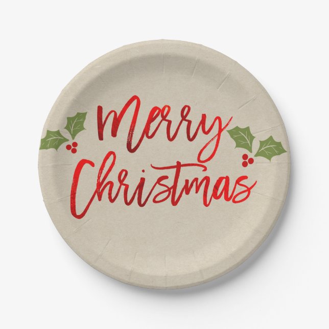 Frohe Weihnachten Rote Faux-Folie Moderne Schrift  Pappteller (Vorderseite)