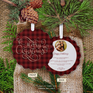 Frohe Weihnachten Rote Gingham Foto Jahr Highlight Ornament Karte