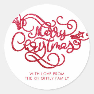 Frohe Weihnachten rote Glitter-Schrift-Typografie Runder Aufkleber