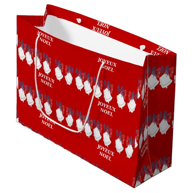 Frohe Weihnachten Rote Glocken Große Geschenktüte (Vorderseite Schrägansicht)