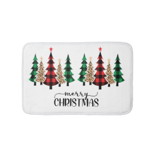 Frohe Weihnachten Rote Grüne Karierte Bäume Badematte