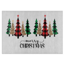 Frohe Weihnachten Rote Grüne Karierte Bäume Schneidebrett