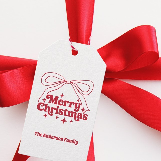 Frohe Weihnachten rote handgezeichnete Schleife re Geschenkanhänger (Von Creator hochgeladen)