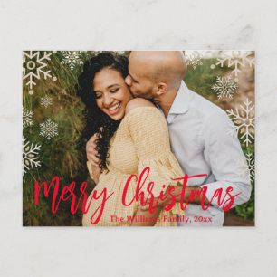 Frohe Weihnachten Rote Handschrift Schneeflocken F Postkarte