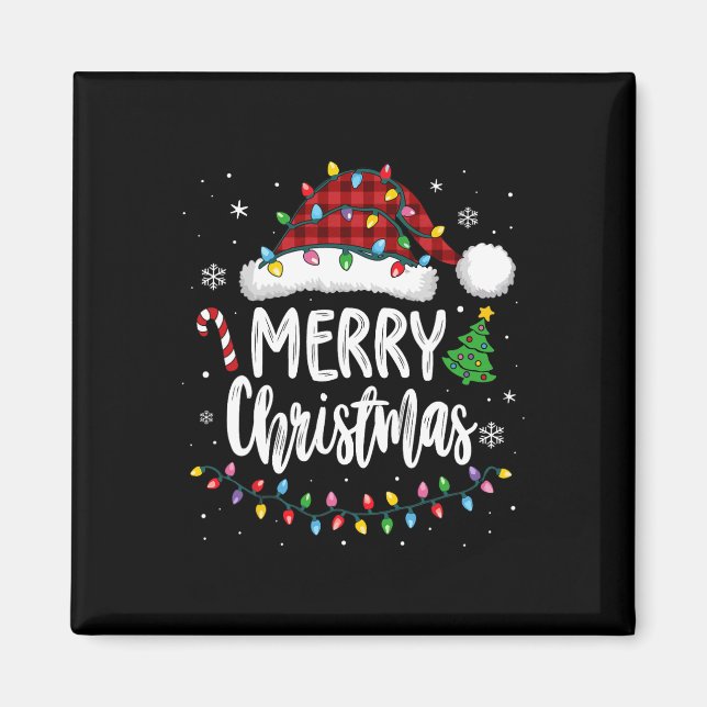 Frohe Weihnachten Rote Karierte Familie Lichter Xm Magnet (Vorne)