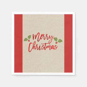 Frohe Weihnachten rote moderne Folienschrift Kraft Serviette