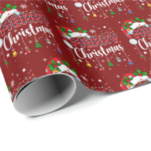 Frohe Weihnachten Rote Santa-Mütze Rentier Weihnac Geschenkpapier