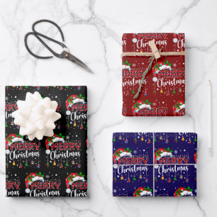Frohe Weihnachten Rote Santa-Mütze Rentier Weihnac Geschenkpapier Set