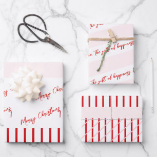 Frohe Weihnachten Rote Streifen & Soft Pink Geschenkpapier Set