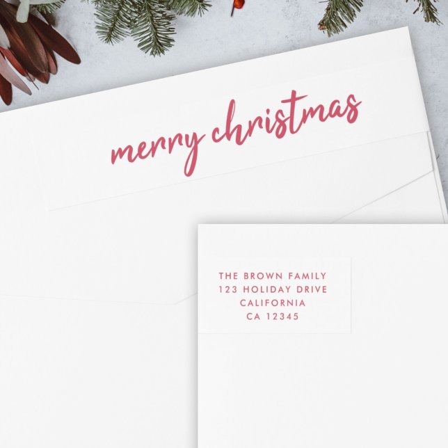 Frohe Weihnachten | Rote Typografie - Rücksendeadr (Modern Merry Christmas wrap around label by Guava for elegant holiday mail, cards & envelopes )