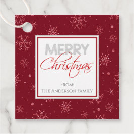 Frohe Weihnachten | Rote und weiße Schneeflocken - Geschenkanhänger