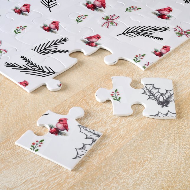 Frohe Weihnachten Rote Vögel Bogen  Puzzle (Seite)