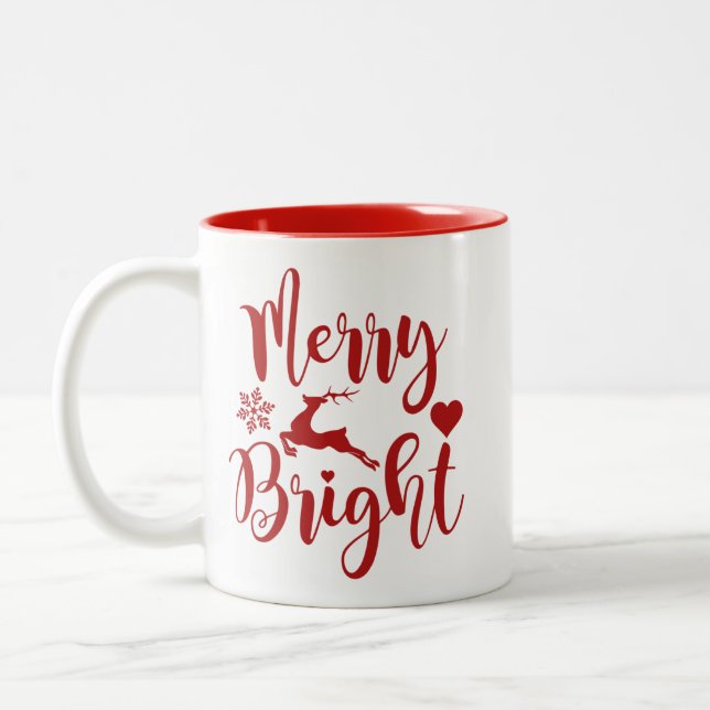 Frohe Weihnachten Roter Blumenurlaub Zweifarbige Tasse (Links)