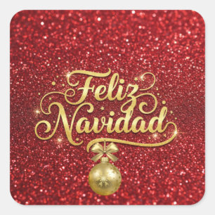 Frohe Weihnachten, roter Glitter, Quadratischer Aufkleber