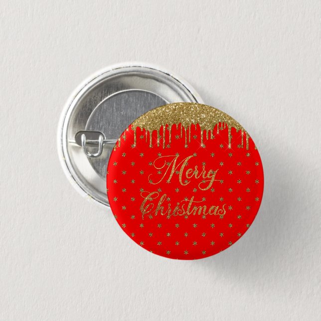 Frohe Weihnachten - roter Glitzer Button (Vorne & Hinten)