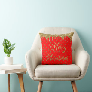 Frohe Weihnachten - roter Glitzer Kissen