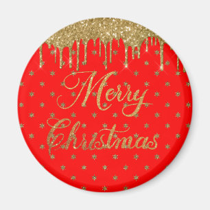 Frohe Weihnachten - roter Glitzer Magnet