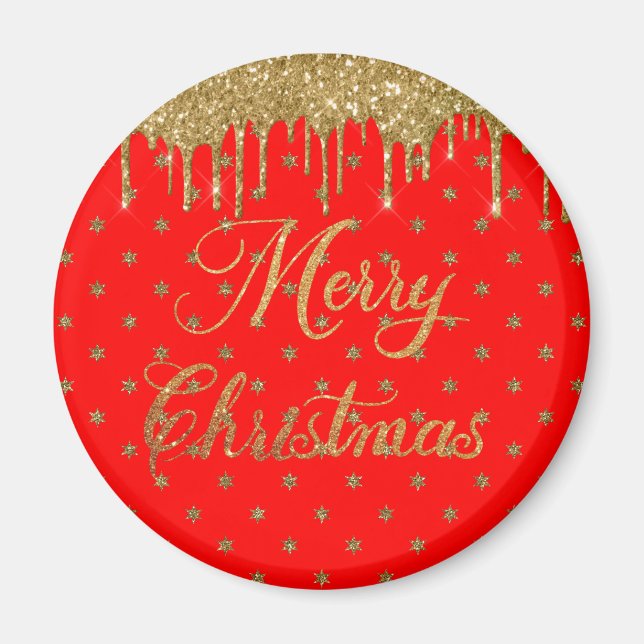 Frohe Weihnachten - roter Glitzer Magnet (Vorne)