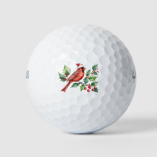 Frohe Weihnachten Roter Kardinal & Beeren Golfball (Vorderseite)