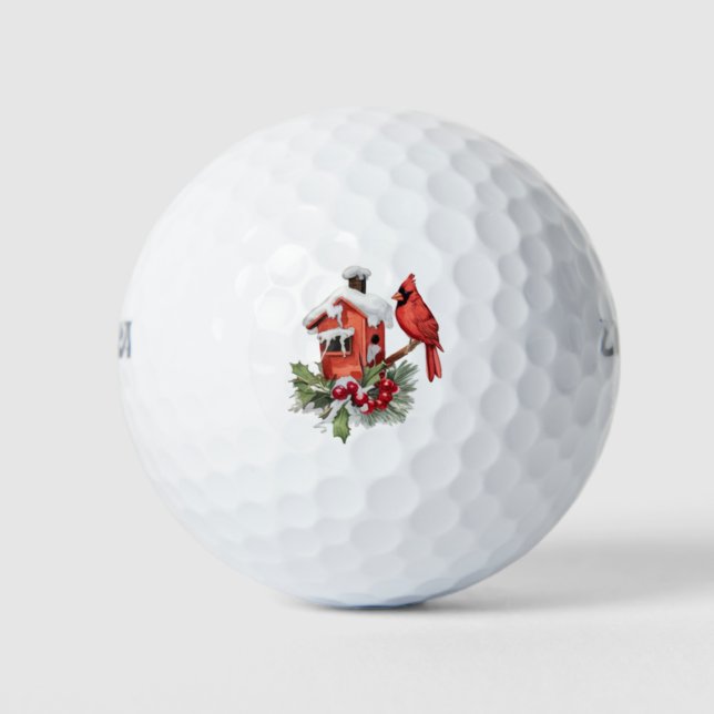 Frohe Weihnachten Roter Kardinal & Beeren Golfball (Vorderseite)