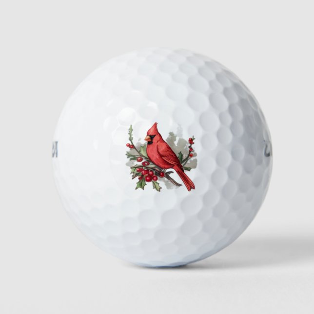 Frohe Weihnachten Roter Kardinal & Beeren Golfball (Vorderseite)