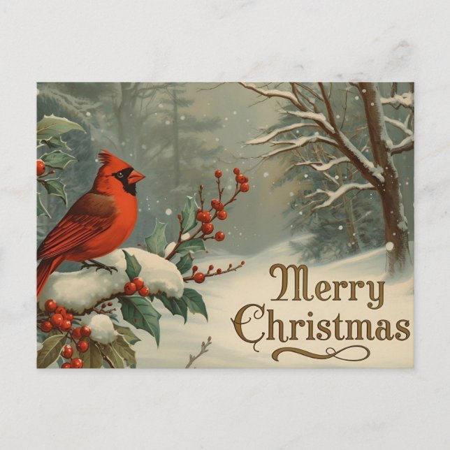 Frohe Weihnachten Roter Kardinal und Winterbeeren  (Vorderseite)
