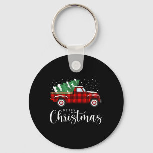 Frohe Weihnachten Roter LKW Buffalo Plaid Weihnach Schlüsselanhänger