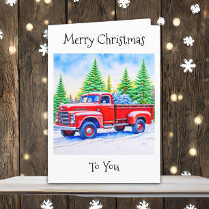 Frohe Weihnachten Roter LKW mit Kiefernbäumen