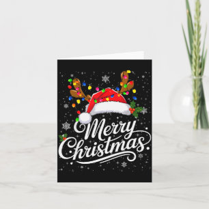 Frohe Weihnachten Roter Santa Hut Rentier Familie  Karte