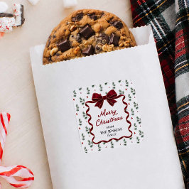 Frohe Weihnachten Roter Schleife Personalisierter Quadratischer Aufkleber