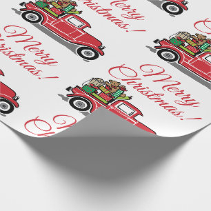 Frohe Weihnachten roter Vintage-LKW mit Spielzeug Geschenkpapier